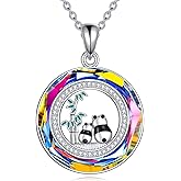 SHINYKEND 925 Sterling Silver Crystal Panda Necklace for Women, Moissanite Panda Pendant Necklace, Animal Jewelry Gift, Birthday Holiday Gift For Wife And Daughter, 18+2 Inches