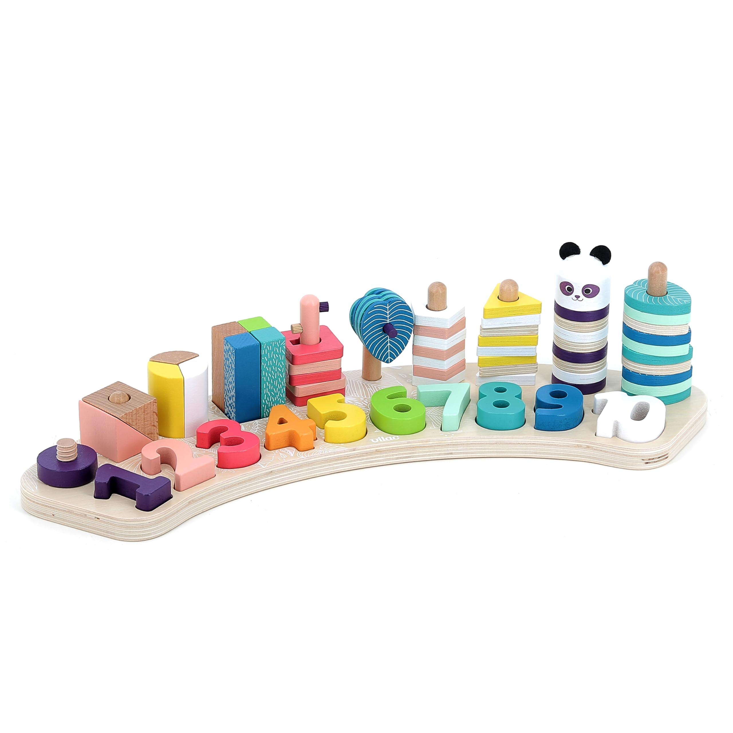 Vilac Wooden 1-10 Counting Frame, Multi-Activity Educational, Montessori, Fractions/ Color/ Shape Recognition Stacking Game, Promotes Fine Motor Skills, Under The Canopy Collection, 65 Pieces, 2 Yrs+ โ image 1