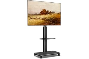 FITUEYES Rolling TV Stand, Mobile TV Cart on Wheels for 32-65 70 Inch Flat Screen, Tall Floor TV Stand with Swivel Mount for Bedroom, Outdoor, Home Office, Small Dorm, Black