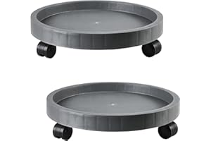 NAZKAEN 2 Pack of 14.2 Inch Planter Caddies Rolling Saucer Caddy with Wheels, Heavy Duty Wheeled Stand for Potted Plant, Round Coaster Roller Base Tray with Casters, Flower Pot Dolly Holder for Indoor Outdoor