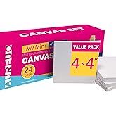 AUREUO Mini Stretched Canvas - 4x4 Inch/24 Pack - 2/6 Inch Profile Tiny Square Canvas Boards for Painting - Art Gift Set Bulk Pack Canvases for Acrylic Halloween Painting & Craft