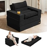 COMAX Folding Sofa Bed, Boneless Sleeper Chair with Two Backrest Pillows | Convertible Couch Foldable Bean Bag Chair, Portable No Assembly for Living Room/Bedroom, Black