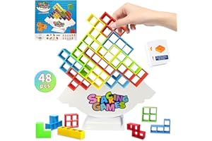 abigio Tower Stack Game, 48 PCS Balance Blocks Stacking Toys for Kids & Adults, Stack Attack Board Game for 2+ Players, Family, Party, Team Buidling Game, Gifts for Boys Girls Age 3+