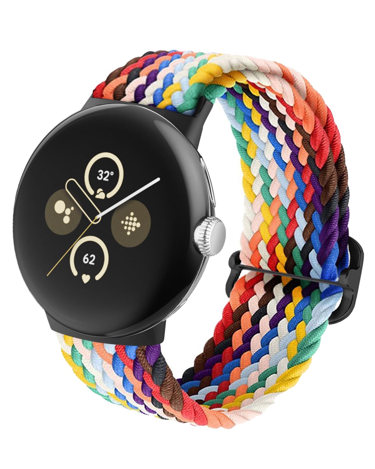 SimpleThings Braided Bracelets for Google Pixel Watch 2/1 Band, Adjustable Breathable Sports Loop Nylon, Rainbow