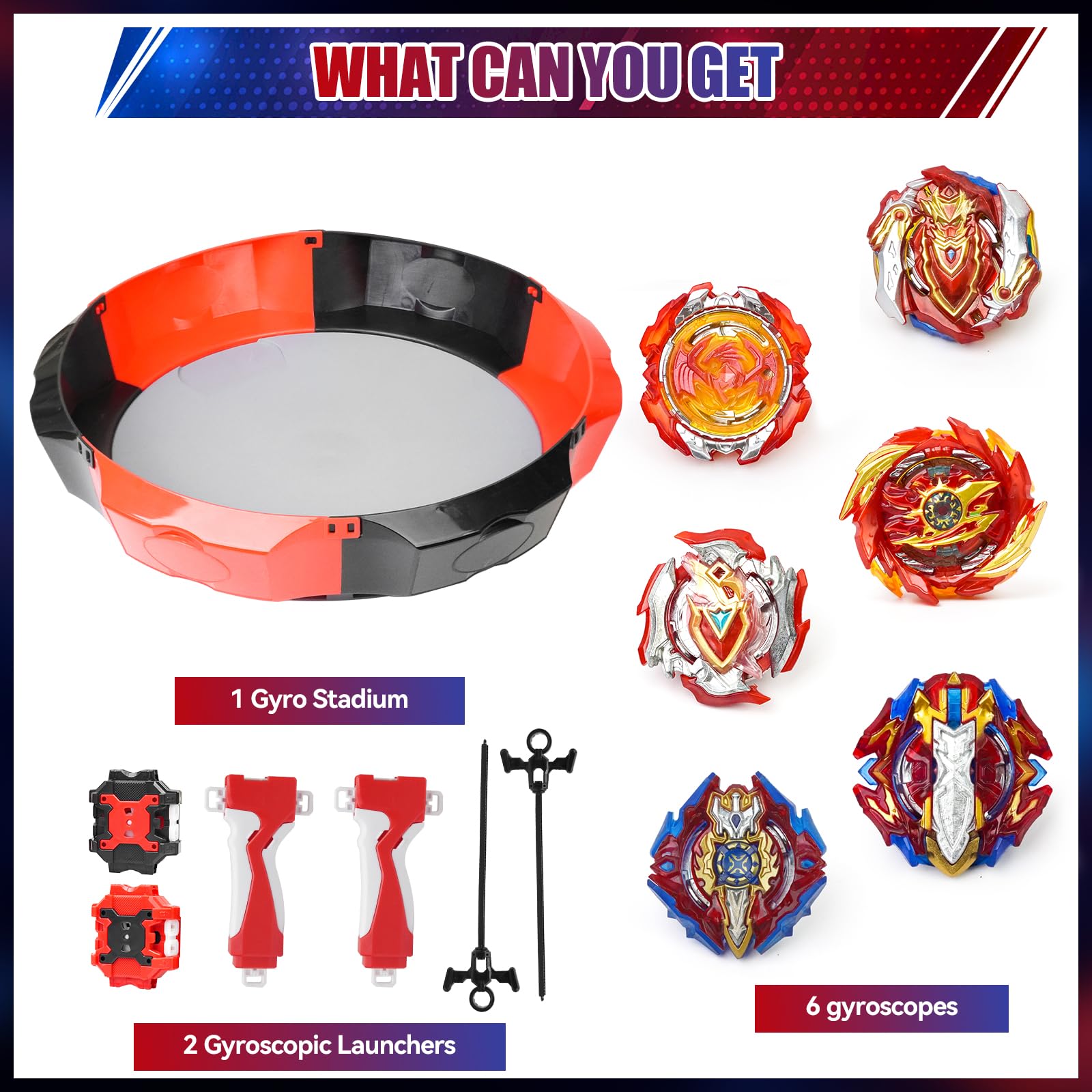 Bay Blade 17.8 Inch Large Stadium with 6 Burst Spinning Tops Launcher Set for Kids Ages 6+,Christmas and Birthday Gifts for Kids