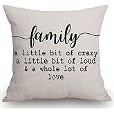 Swono Family a Little Bit of Crazy a Little Bit of Loud and a Whole lot of Love Rustic Decoration Farmhouse Décor Cotton Linen Home Decorative Throw Pillow Case Cushion Cover for Sofa Couch, 18"x18"