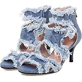 Bapolee Women's Open Toe Denim High Heeled Sandals Fashion Comfortable Ankle Strap Stiletto Shoes