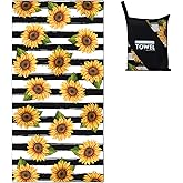 Rstick Sunflower Beach Towel Oversized 36"x72" Quick Dry Sand-Free, Black Bath Towels for Swim Pool Camping Travel