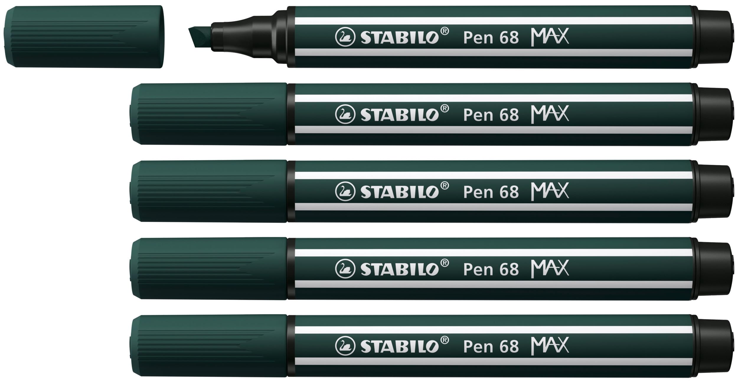 STABILO Pen 68 MAX - Premium Fibre-Tip Pen with Chisel Tip - ARTY - Pack of 5 - Earth Green