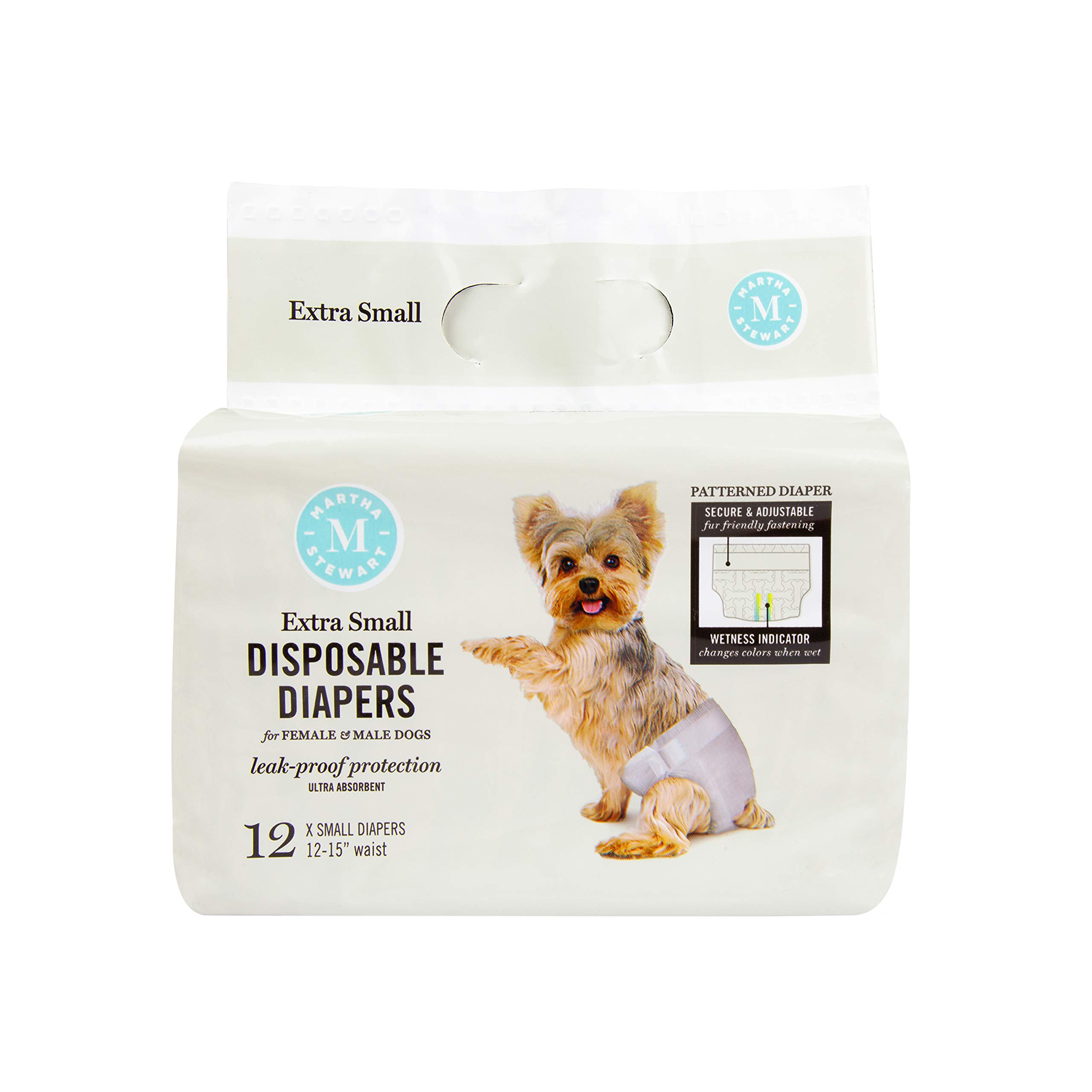 Martha Stewart for Pets Xsm Diapers-12-15"" Waist - 12 Pack, grey