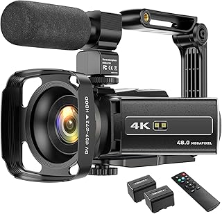 4K Camcorder Videokamera WIFI 48MP IR Nachtsicht Vlogging Kamera, 16 x Digital-Zoom Video-Rekorder mit Mikrofon, Kamerahalter und Gegenlichtblende