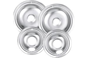 POLRIOS LORA Drip Pan Burner Stove Top Chrome Drip Pan, Stove Drip Pans Replacement Compatible for Most Plug-in Electric Ranges Whirlpool Frigidaire Kenmore include 2 * 6in and 2 * 8in