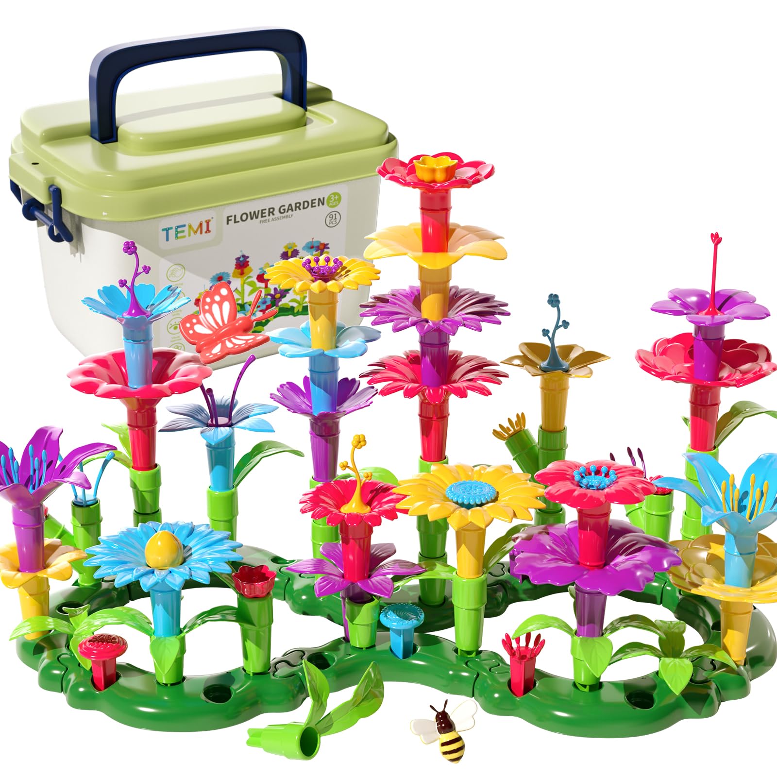 Photo 1 of TEMI Toddler Toys Birthday Gifts for 3 4 5 6 7 Year Old Girls Boys, 91 PCS Flower Garden Building Toy STEM Educational Activity Preschool Toys for Kids Age 3-6