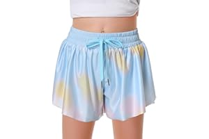 DOCUMO Girls Flowy Shorts Butterfly Shorts for Kids with Pocket 2-in-1 Athletic Shorts Running Shorts for Girls