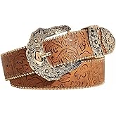 Tgirls Women Western Belts Cowboys Cowgirls Belt for Jeans Brown Country Leather Belt with Gold Buckle