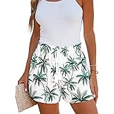 CUPSHE Womens Summer Beach Shorts High Waist Drawstring Wide Leg Printed Casual Shorts with Pockets