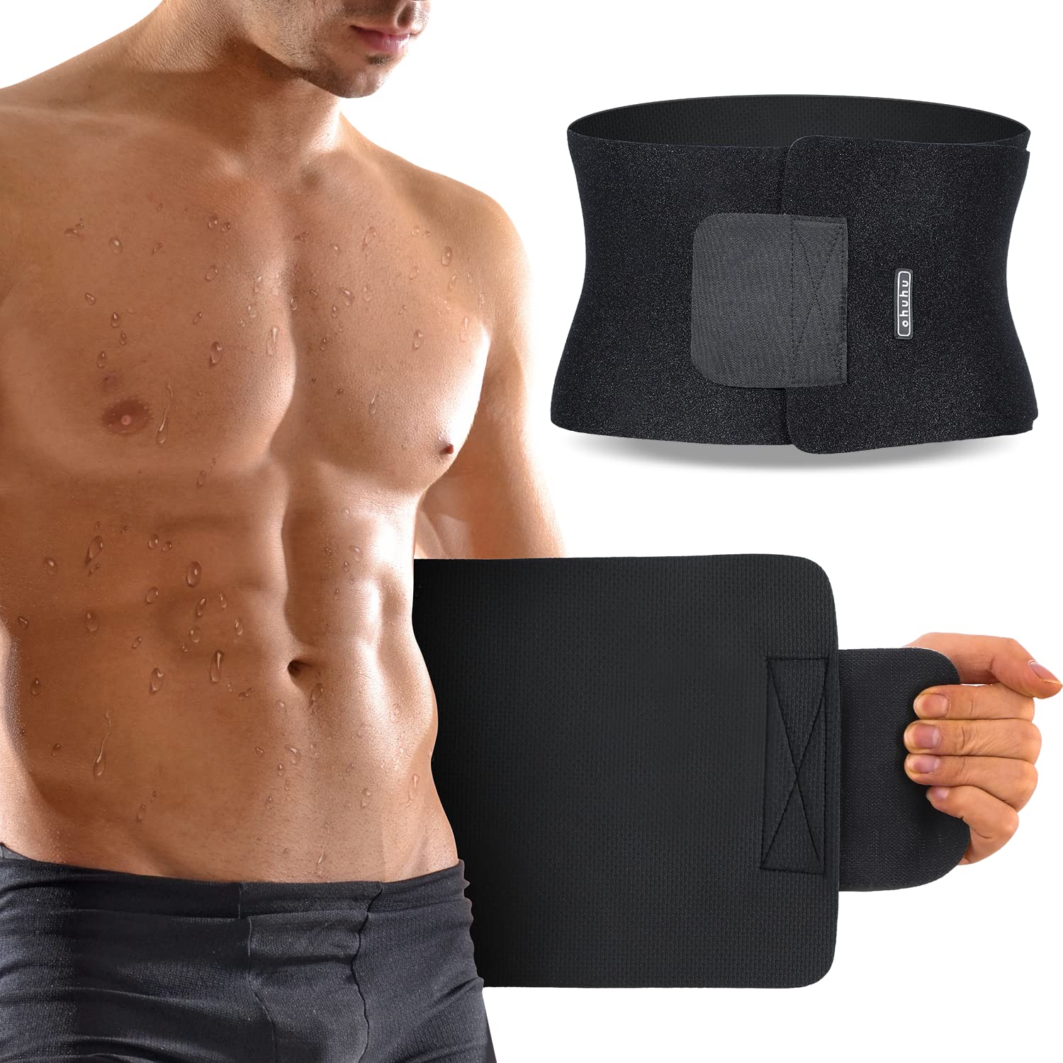 Photo 1 of Ohuhu Waist Trimmer, Adjustable Neoprene Ab Trainer Belt for Back Support, Sweat Band Waist Trainer for Training & Workouts, Sweat Enhancer, Fits Up to 44 Inches for Men & Women Black (Large)