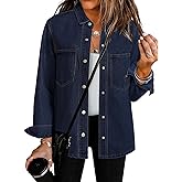 luvamia Denim Jackets for Women Trendy Long Sleeve Jean Jacket Casual Button Down Western Flat Pocket Shacket