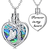 TOUPOP Tree of Life Urn Necklace for Ashes 925 Sterling Silver Heart Abalone Shell Cremation Jewelry Memorial Christmas Gifts for Women Mom Wife