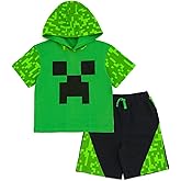 Minecraft Hooded Cosplay T-Shirt and French Terry Shorts Outfit Set Toddler to Big Kid Sizes (4T - 18-20)