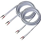 HANNLINTE 14 AWG HD Premium Soft Touch HiFi Speaker Cable with Banana Plugs (2 Pack, 3 Feet) 14 Gauge Banana Wire for Bi-Wire