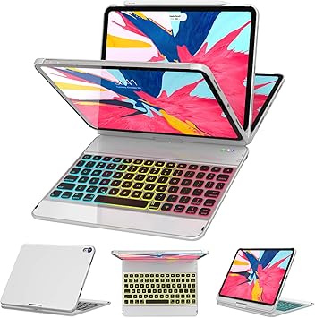 Amazon Com Ipad Pro 11 Case With Keyboard 2018 360 Rotatable Wireless Bt Backlit 17 Color Auto Sleep Wake Thin Light Ipad Case With Keyboard Support Apple Pencil 2nd Gen Charging Computers Accessories