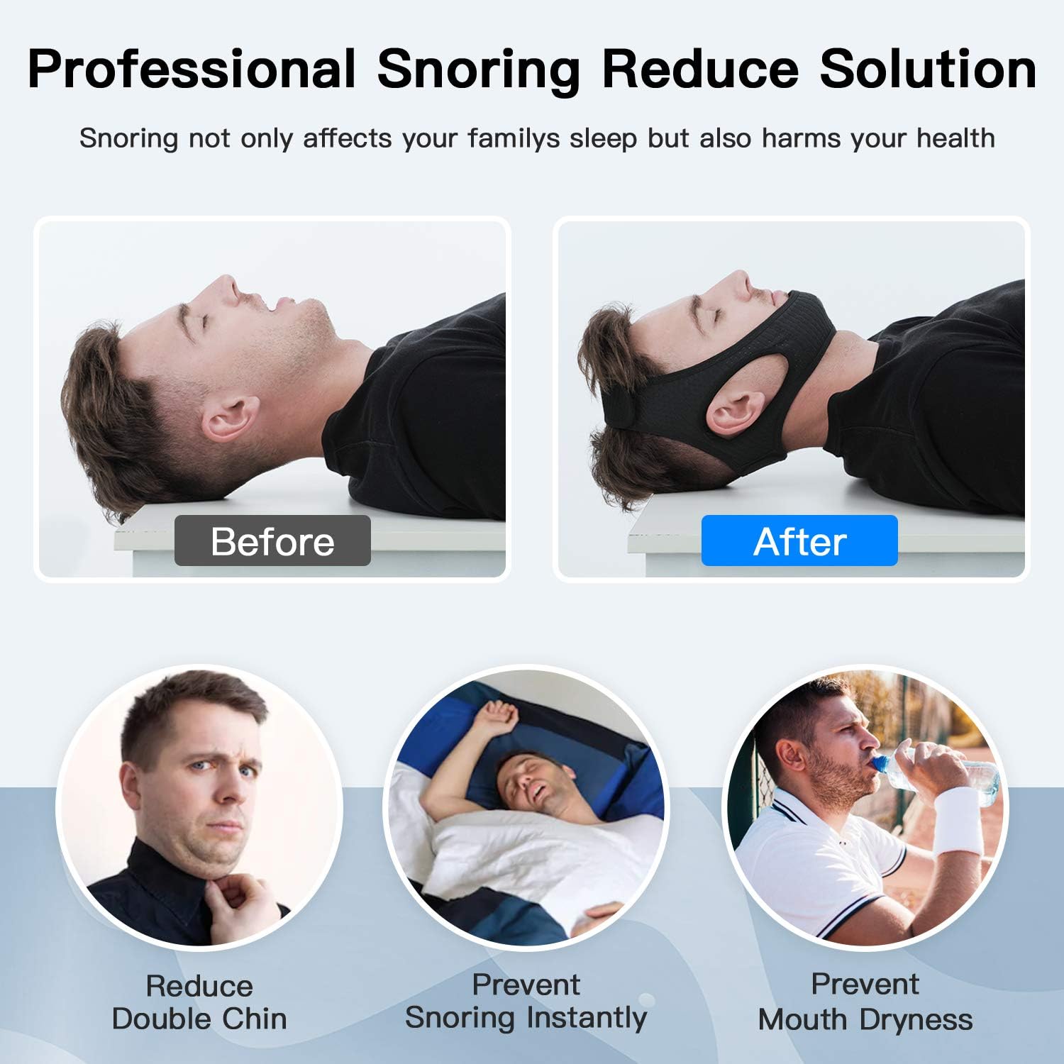 Anti Snore Chin Strap [Upgraded 2020], Vosaro Snoring Solution Anti Snoring Devices Effective Stop Snoring Chin Strap, Adjustable and Breathable Stop Snoring Sleep Aid for Men Women, Black: Health & Personal Care