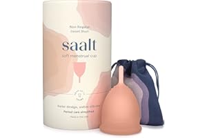 Saalt Soft Menstrual Cup – Reusable Period Cup – Made for Comfortable, Leak-Free Protection Up to 12 Hours – BPA & Latex Free – Includes Cup & Carry Bag (Regular, Desert Blush)