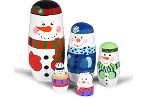 GRPSKCOS 5pcs Nesting Dolls Snowman Santa Claus Russian Matryoshka Dolls Handmade Wooden Christmas Birthday Gift for Kids (05 Snowman)