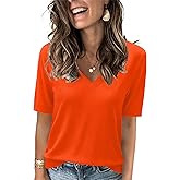 Rapbin Womens Short Sleeve Sweater Summer V Neck Tops Casual Knit Shirts Lightweight Pullover Top