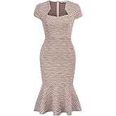GRACE KARIN Womens Elegant Cap Sleeve Fishtail Tweed Cocktail Bodycon Dress