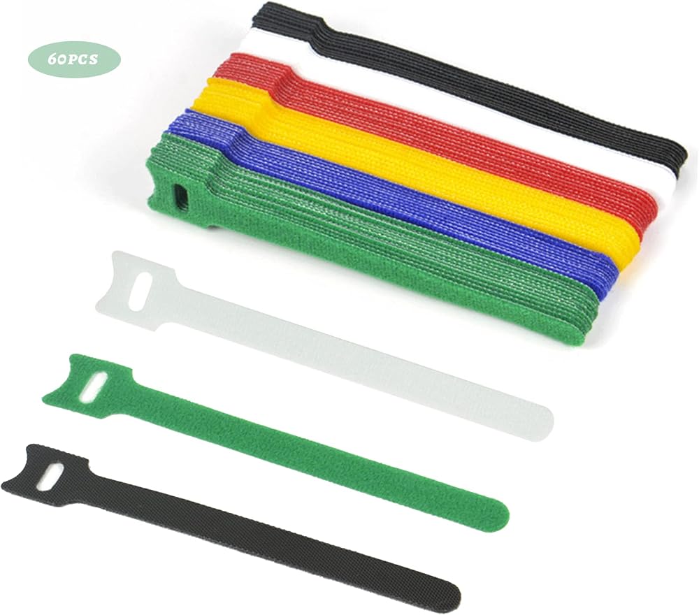 IRYNA 60 Pieces Velcro Cable Ties Reusable Adjustable Wire Organiser