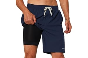 HODOSPORTS Mens Swim Trunks with Compression Liner 9 Inch Quick Dry Swim Shorts with Pockets Swim Suit