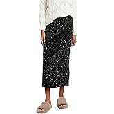 Fuguibadn Women's Elegant Sparkly Sequin Midi Skirt Elastic High Waist Shiny Glitter Pencil Formal Party Long Skirt