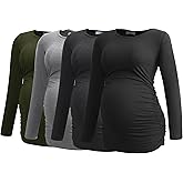 Smallshow Women's 4 Pack Maternity Shirts Long Sleeve Ruched Pregnancy Clothes Tops