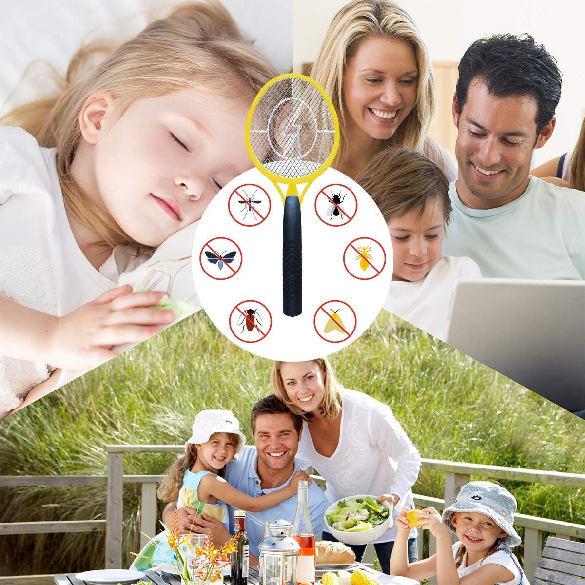 Electric Fly Mosquito swatter, 3 Layer Hollow Out Battery Operated Bug Zapper