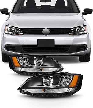 Amazon Com For Black Bezel 11 18 Vw Jetta Headlights Front Lamps Direct Replacement Left Right Pair Automotive