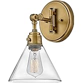 Hinkley Arti 3691HB-CL Medium Adjustable Single Light Sconce, Single Pivot Point, On/Off Switch, Heritage Brass Clear Glass S