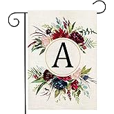 Monogram Letter A Garden Flags, Summer Garden Flag 12x18 Double Sided Floral Yard Flags Small Burlap Family Last Name Initial Garden Flag for Outside Decorations(A)