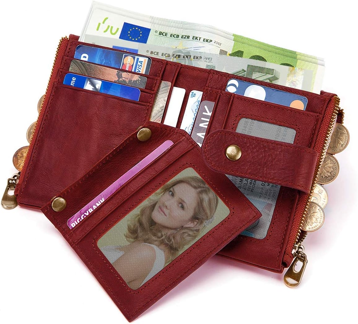 Women's Wallet Purse RFID Blocking Genuine Leather Ladies Purses with Chain Multi Compartment Purses for Women with Double Zip Small Bifold Ladies Wallets with Coin Pocket 16 Card Holder (Red) - Image 5