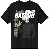Bioworld Jujutsu Kaisen Gojo Satoru Action Pose &amp; Kanji Adult Black Crew Neck Short Sleeve T-Shirt
