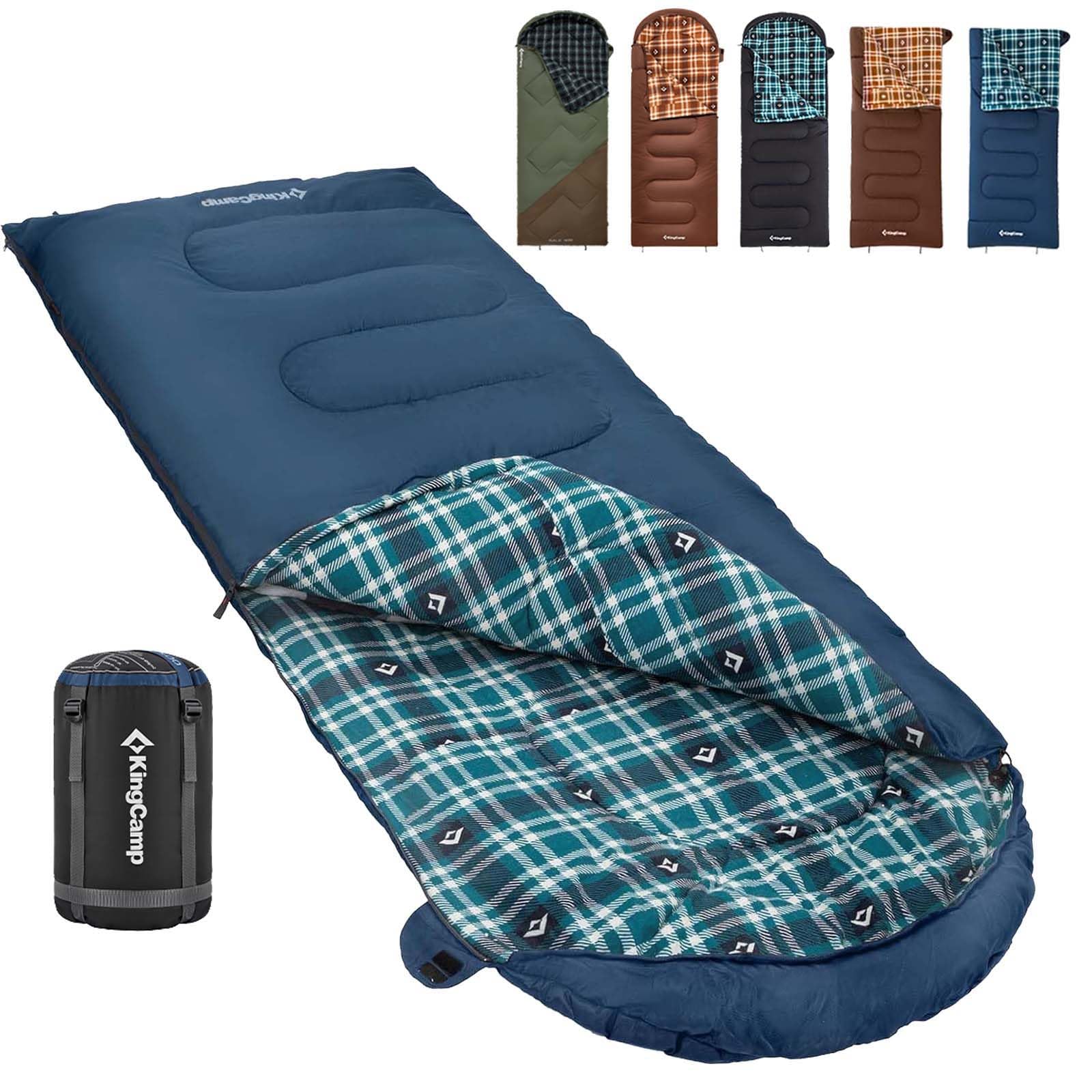 Photo 1 of KingCamp Sleeping Bag for Adults, Cold Weather & Warm XL Big and Tall Flannel Sleeping Bags with Compression Sack Portable Waterproof Essentials Gear Accessories for Outdoor Camping (Navy Left)