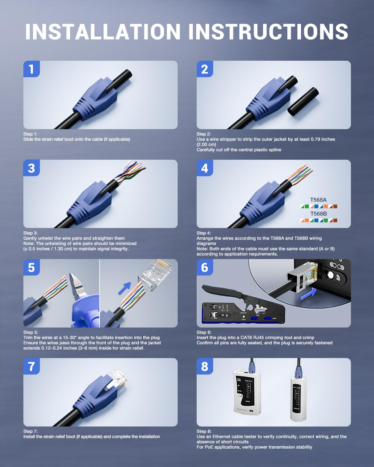 VCE 30-Pack RJ45 Connectors CAT7/CAT6A, Non-Pass-Thru Shielded Modular Plugs for Thick Cable, 3-Prong Gold Plated Ethernet Ends with Strain Relief Boots - Blue