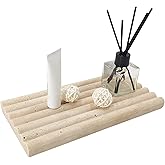 Jusmioke Natural Travertine Marble Tray for Bathroom Countertop Organizer,Vanity Decorative Stone Tray for Candles, Perfume, Jewelry Dish Ring Tray (Beige)