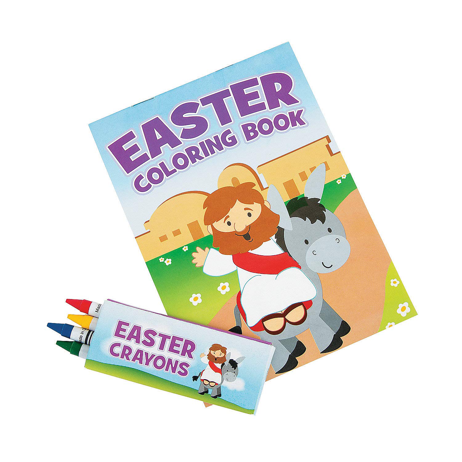 Fun Express He Lives Mini Easter Coloring Books with Crayons Bulk Set - 12 Christian Activity Kits for Kids Ages 4-8 | Sunday School Prizes, VBS Gifts & Religious Party Favors for Church Activities