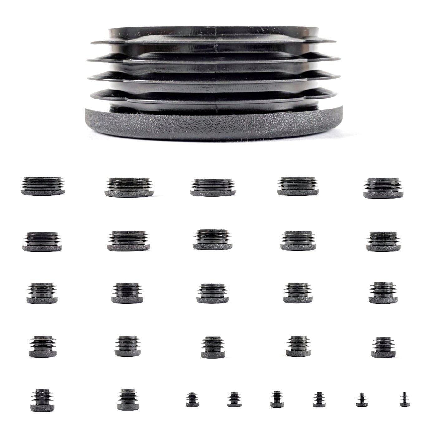 24mm Plastic End Caps, Black Round Tube Inserts, Pack of 4 (See Second Image for Ordering Guide) - Made in Germany