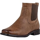 WrangWalker Cowboy Boots for Men Western Square Toe Ankle Chelsea Boots Pull on Work Boots for Men