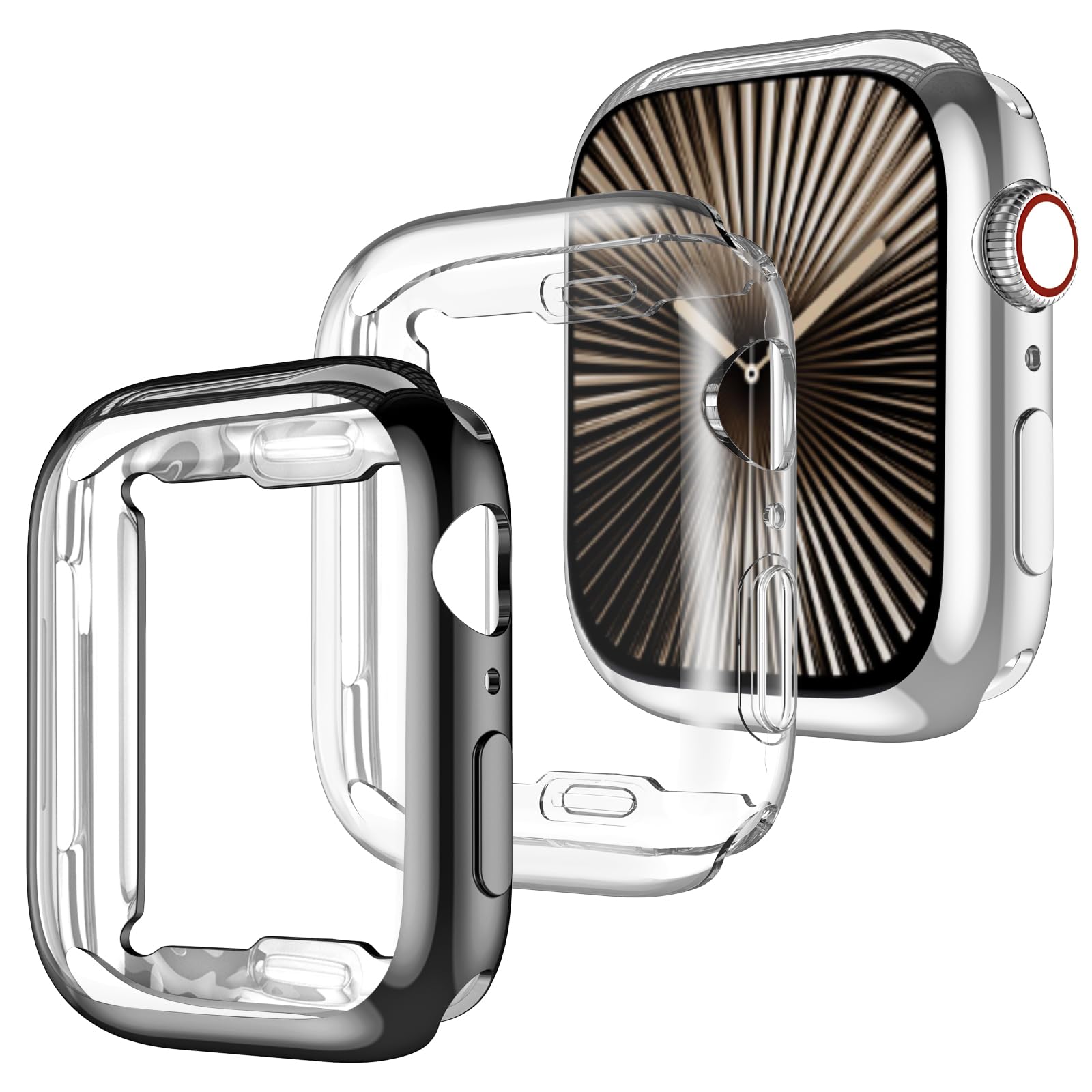 GEAK Compatible with Apple Watch Series 11 10 Case 42mm,3 Pack Soft HD High Sensitivity Case TPU All Around Anti-Fall Bumper Protective Cover Compatible with Apple Watch 11 10 Screen Protector 42mm