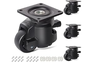 YAEMIKY Leveling Casters Heavy Duty with Ratchet Handle Design,Swivel Plate Casters Set of 4, Adjustable Retractable Casters Wheels for Workbench,Equipment, Machine（Hardware Included）