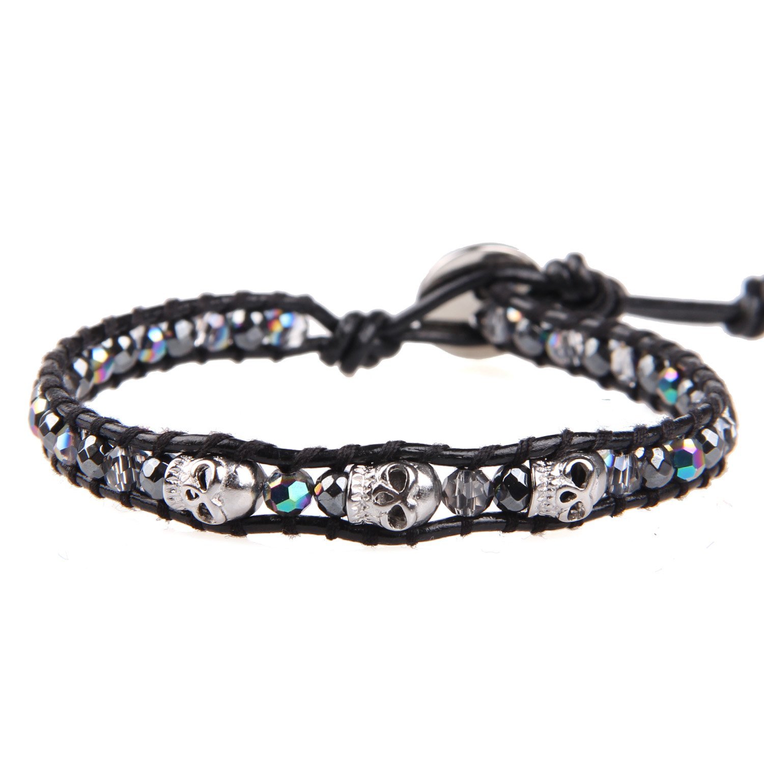 KELITCH Leather Wrap Bracelet Agate Crystal Mixed Skull Bracelet Friendship Bracelets New โ image 1